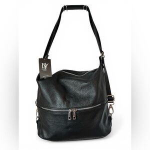 Diva’s Bag Black Leather Convertible Backpack Shoulder Bag Italy